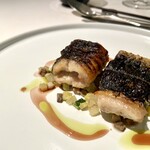 レストラン オオツ - ■那珂川産天然うなぎ赤ワインソース 山椒オイルきゅうり