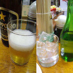 富士屋本店 - ビール小、焼酎ロック