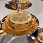 モトイ - クラゲと酢橘の春巻の皮にのせて