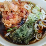 一由そば - 太蕎麦普通（３６０円）＋ゲソ天（２００円）＋春菊天の半分（７０円）