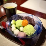 菓寮 但馬屋 トキハ本店 - 抹茶あんみつ。これも美味しい！お茶付いて来ます！