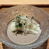 日本料理FUJI - 素麺に合わせたのは稲生沢川の天然鮎と鰯のすり流し. 口に入れると鰯と鮎の苦味が広がります. でも臭みは一切ないのがすごい.