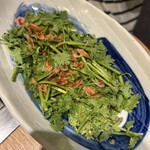 大衆居酒屋 もんじゃ酒場 だしや - パクチーサラダ、メニュー画像と量が全然違う…