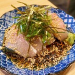 野菜酒場あしおと - 長野県産鰹たたき　長茄子煮浸し　胡麻醤油