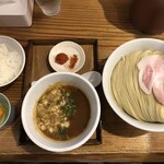 麺屋鈴春 - 濃厚鶏白湯つけ麺400g+カラカラ+生卵+半ライス