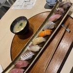 鮨　お料理　あお山 - 新鮮ネタ10貫に青さの汁物♪