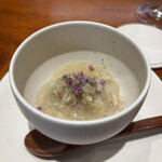 馳走西健一 - ドウマンガニオスの身と味噌、玉ねぎピューレ、魚貝と深層水のジュレ