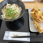 讃岐うどん 粉蔵 - ひやしかけうどん　ちくわ天　かき揚げ