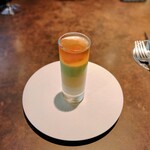 D'ORO HATSUDAI - Amusse　アミューズ　四層のムース　鰹出汁　枝豆　雲丹　大根