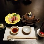 月亭 - お造り、松茸の土瓶蒸し。