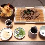 和食しゃぶしゃぶ かごの屋 - 小ぶり海老天丼と選べる麺セット