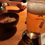 蕎麦 酒肴 京鴨 椿 - 2014' 10/28 サッポロ生中５００円（外税）、お通し３００円（外税）