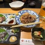 天文館 吾愛人 - 鳥刺し、おでん３種盛り、きびなご刺身、お通し