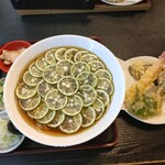 竹ふく - すだちそば　大盛り　1700円と、天ぷらハーフ　570円