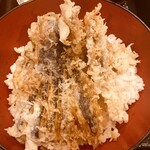 こんごう庵 御徒町店 - 秋刀魚天丼　　秋刀魚　なす　いんげん　舞茸