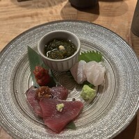 希凛 西店 - 刺身　メイチダイ　カツオ　もずく