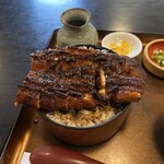 川勢 - はみ出したうなぎ、ごはんもパンパン、ボリューム満点。