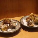 こころや - 秋刀魚舞茸巻き天ぷら 1人前を2皿に分けて