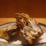 こころや - 秋刀魚舞茸巻き天ぷらアップ