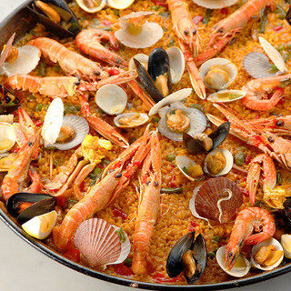 Popular seafood paella