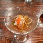 酒盃 - フグのポン酢ジュレ、下に糸南瓜