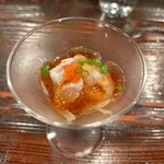 酒盃 - フグのポン酢ジュレ、下に糸南瓜