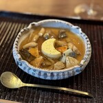 鎌倉 北じま - 月とすっぽん この日の月の形を見立てた玉子豆腐 オオイチョウタケ・マスタケ・ヤマドリタケモドキ・アメリカウラベニイロガワリ・コウタケ