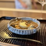 鎌倉 北じま - 月とすっぽん この日の月の形を見立てた玉子豆腐 オオイチョウタケ・マスタケ・ヤマドリタケモドキ・アメリカウラベニイロガワリ・コウタケ