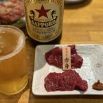 がんばれニッポン馬肉道場 馬喰ろう - お通しから馬刺し赤身♪＆瓶ビール