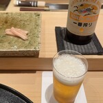 神田錦町 鮨たか晴 - ガリ＆キリン一番搾り小瓶