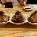 食堂 光 - お刺身 胡麻３種盛： 鯛 鯖 かんぱち