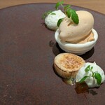 ラチュレ - 国産南国フルーツ　アップルバナナ　パッションフルーツ　黒糖ソース　ほうじ茶ブリュレヴァシュラン　ニッキムース