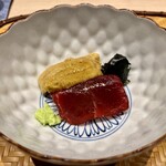 炎水 - 造り： 漬け鮪 雲丹 海苔佃煮