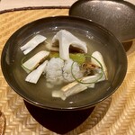 炎水 - お椀； 鱧 松茸 冬瓜 賀茂茄子