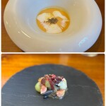 ルオント - ⤴︎ 冷製バターナッツかぼちゃスープ  ⤵ 無花果と秋茄子のアグロドルチェ