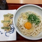 釜あげうどん 岡じま 高松店 - 釜玉うどんとししとう天ぷら　どちらもマジ美味！