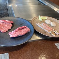 鉄板焼 さざんか - お肉とホタテ、カニ（2人分）