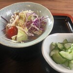 江島牡丹園 深見草 - サラダときゅうりの酢の物 接写