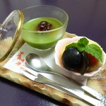 遊季の里 - 2014.10 デザート：抹茶プリン、ナガノパープル、柿、いちじく、ミント