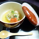 遊季の里 - 2014.10 蒸し物：甘鯛のかぶら蒸し（海老、ユリ根、三つ葉、松茸）もみじ麩、あんかけ