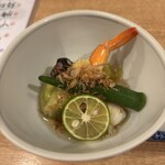 和創旬彩 くうひな - 茄子とオクラとエビの煮びたし　すだちを添えて