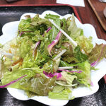 大衆酒場 朝霞 ミフネ - サラダは付け合わせとは思えないボリュームで、レタス、サニーレタス、水菜、紫キャベツという構成でつ。