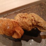 鮨 銀座 おのでら - 馬糞ウニと紫ウニ