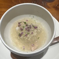 馳走西健一 - ドウマンガニ雄　蟹身と味噌　おおまさりのピュレ　焼津の深層水のジュレ