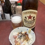 杉井酒店 - 赤星大瓶とまぐろ山かけ