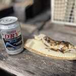 亀清 - スーパードライと子持ち鮎