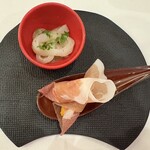 クチーナ イタリアーナ ディンミ - 前菜　イカのカルパッチョ、生ハムとカボチャ