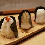 花いち - おにぎり三連星✨天むす、縮緬山椒、しそ