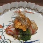 眞善美 - 三河車海老 クラゲ 北海道産紫雲丹 ピーナッツオイル 豆板醤 椒麻ソース