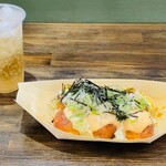 かんすけ - たこ焼き6個カレーマヨ540円＋明太マヨ108円＋ねぎトッピング54円＋ジンジャエール200円＝合計902円